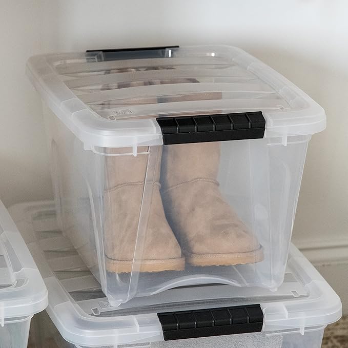 IRIS USA 19 QT Plastic Storage Box with Lid and Latches - 6 Pack - BPA-Free, See-Through Organizing Solution, Durable Nestable Stackable Containers, Secure Pull Handle - Clear