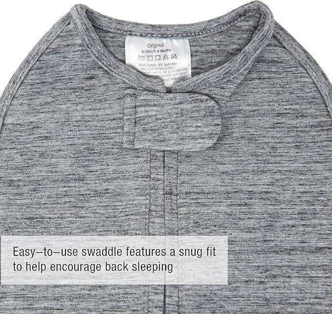 Woombie Original Baby Swaddling Blanket - Self-Soothing, Cotton Baby Swaddle with Zipper - Wearable Newborn Blanket, Twilight Heathered Gray, 5-13 lbs